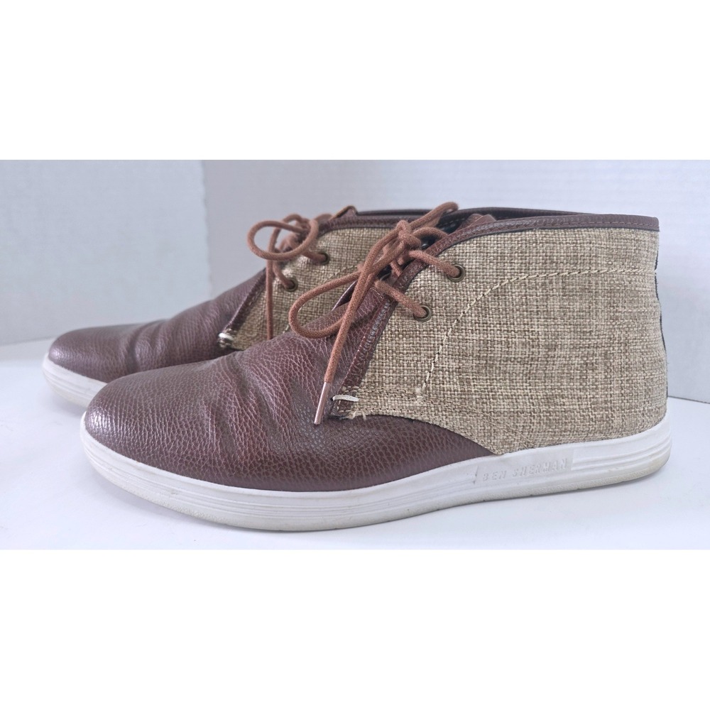 Ben Sherman Vance Brown Leather Burlap Mixed Media Chukka Boots Mid Top 9.5